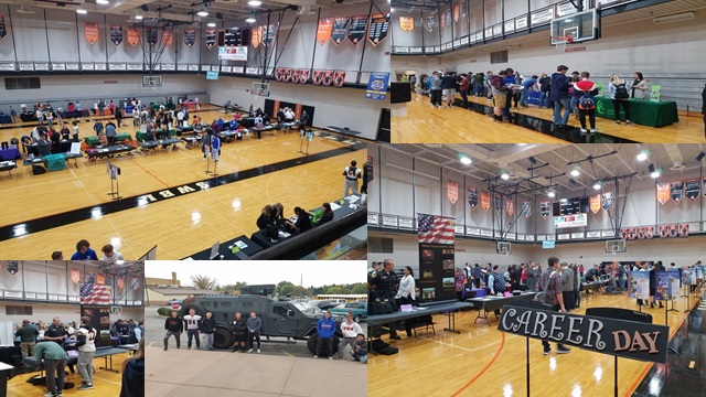 gym full of tables and students